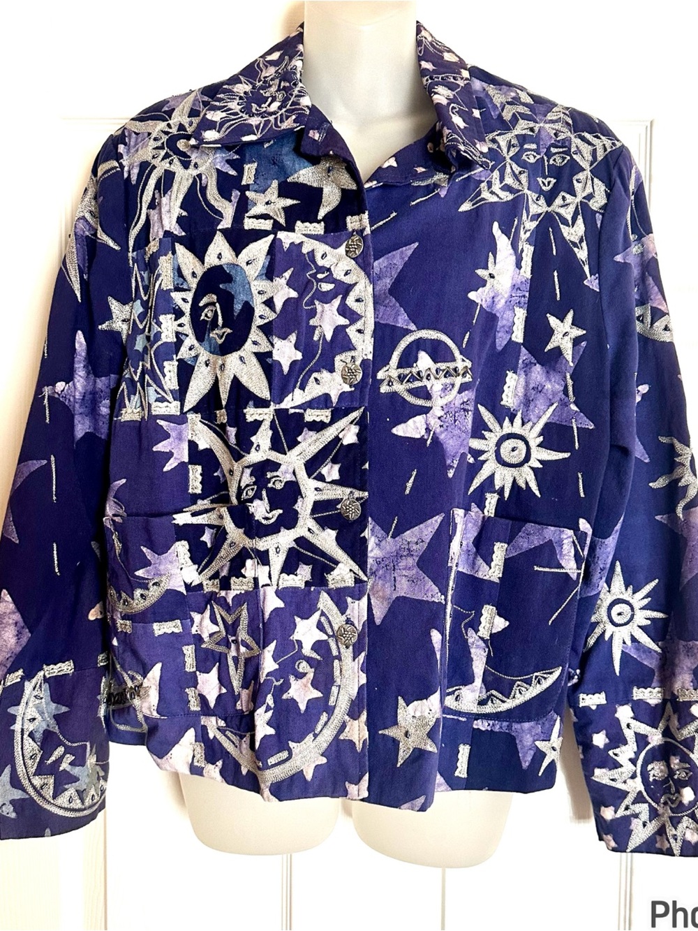 Anage Purple with Silver Embroidered Celestial Print Boxy Blazer Jacket